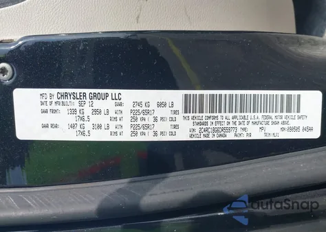 2013 Chrysler Town & Country Touring from USA, damaged, VIN 2C4RC1BG6DR559773